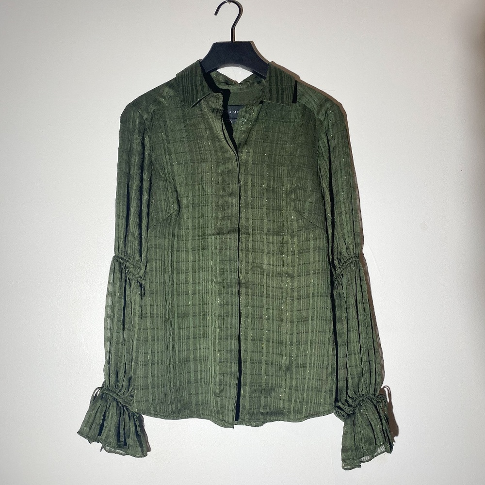 NWT plaid green button up blouse sparkly